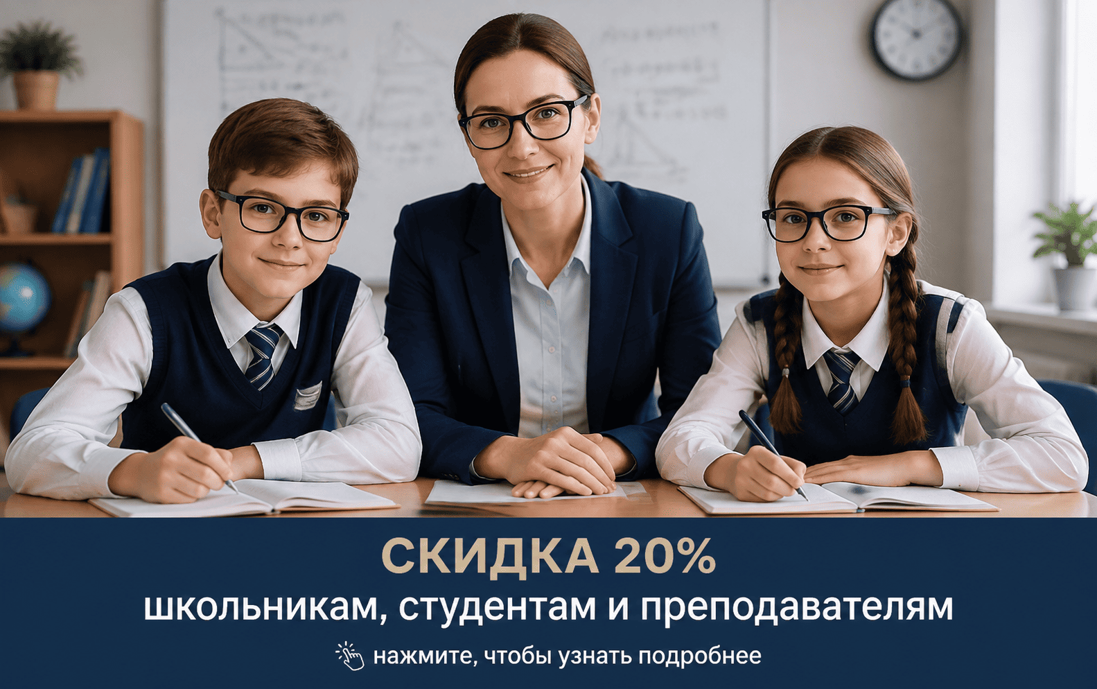 Скидка 20% на оправы при заказе очков для детей, студентов и преподавателей